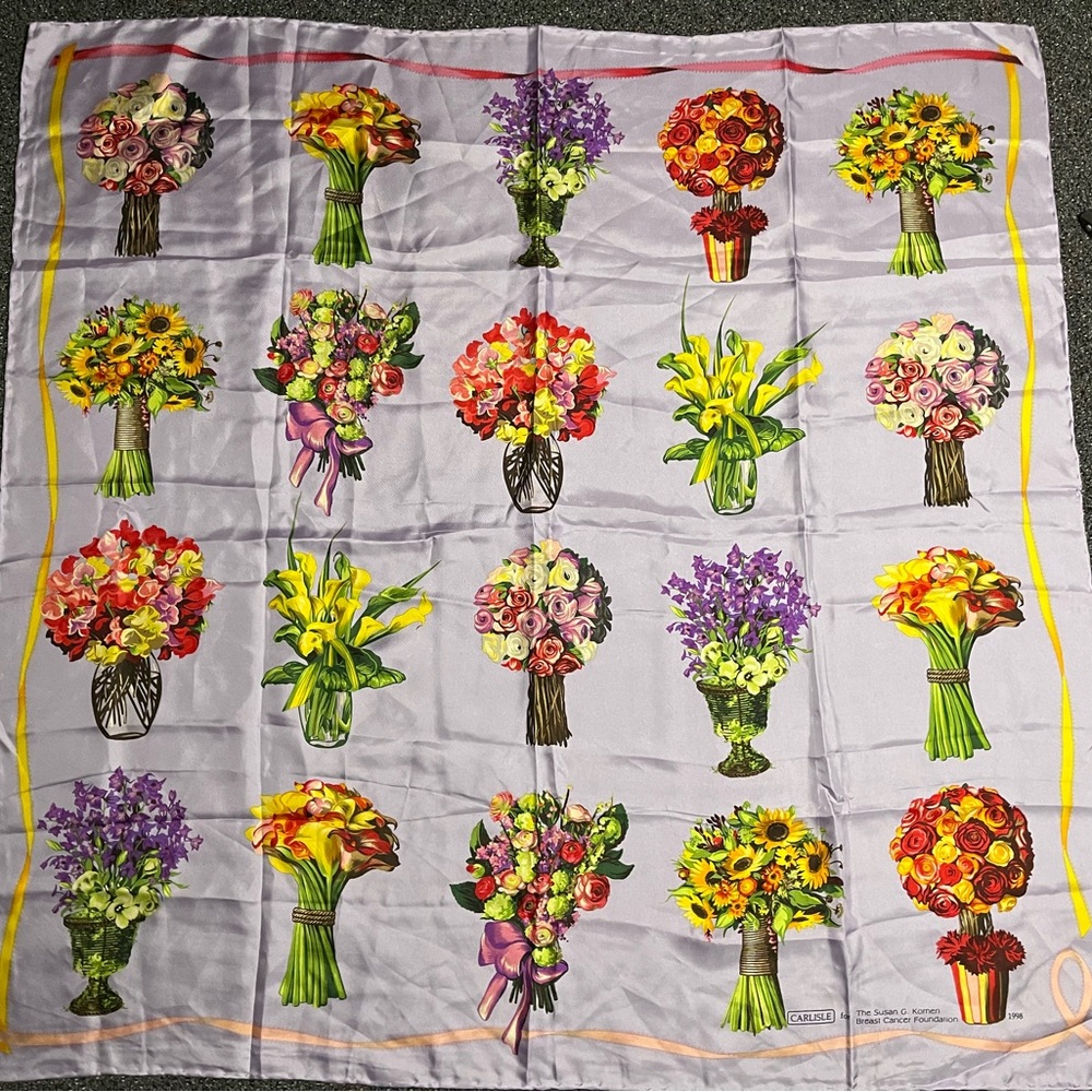 Vintage Carlisle Susan B for breast cancer 1998 Floral Silk Scarf purple